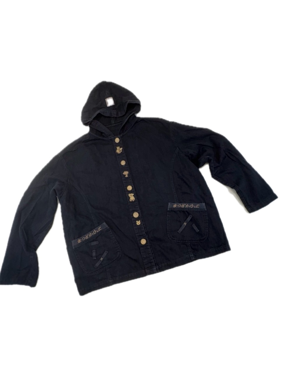 Song Ban Xiu Mori Kei Hooded Jacket Black Cotton Cottagecore Boxy L